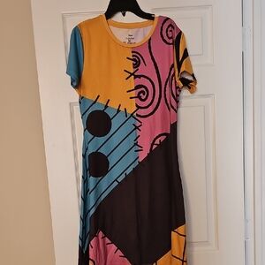 Disney Patchwork-Inspired Midi Dress in Yellow, Pink, Blue, Black